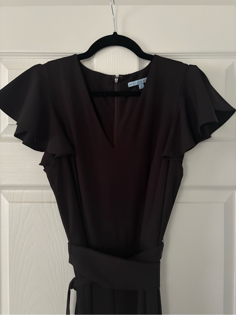 ANTONIO MELANI Black Ruffle Sleeve Wrap Romper